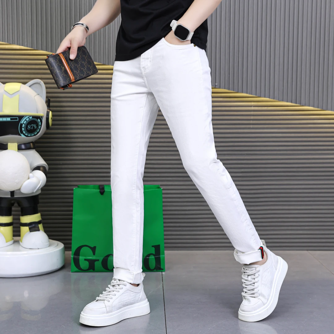 【迪普赛斯】夏季男士纯白薄款修身百搭潮流休闲牛仔裤