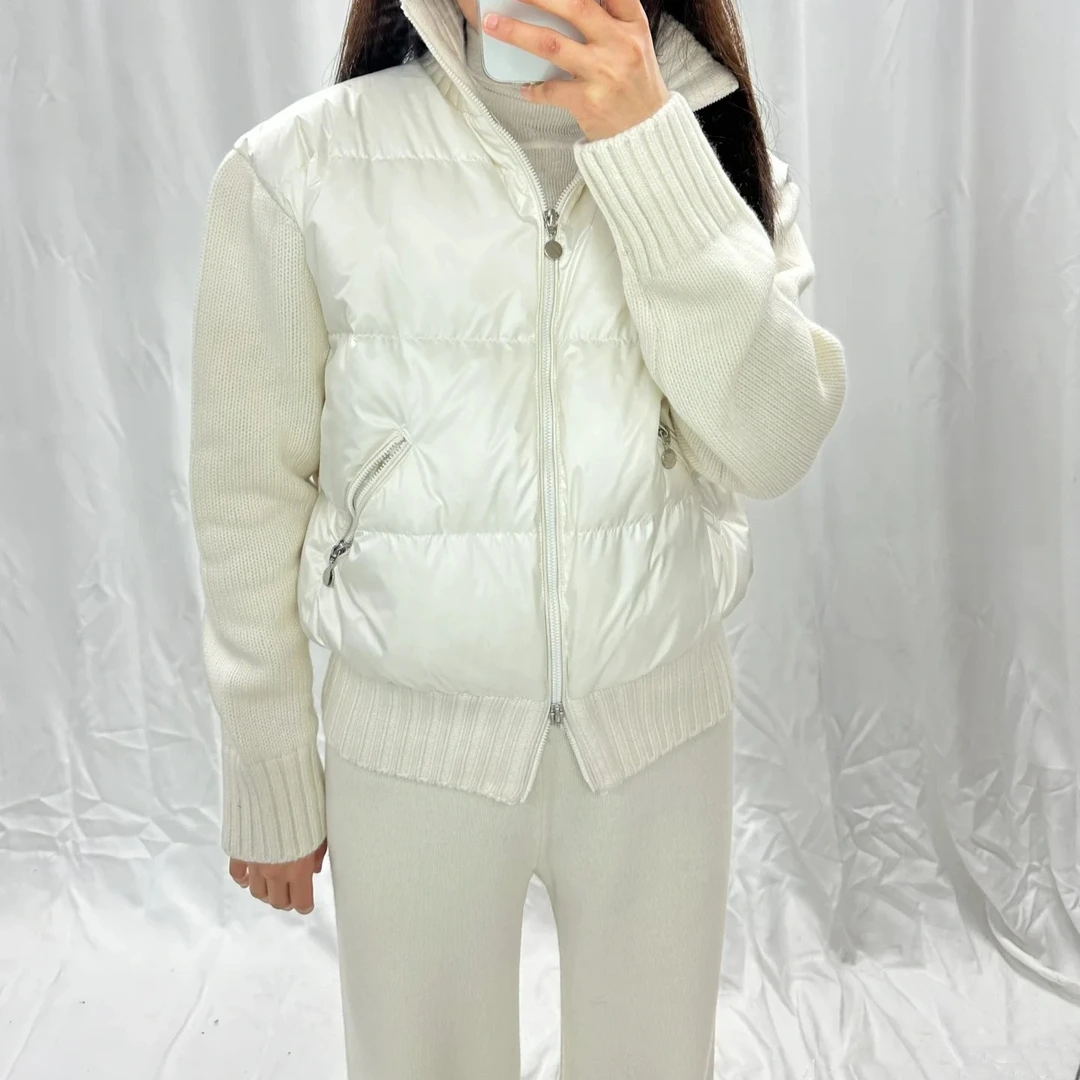 正确版本现货M家24新款拼接针织袖羽绒服潮流时尚百搭女款羽绒服