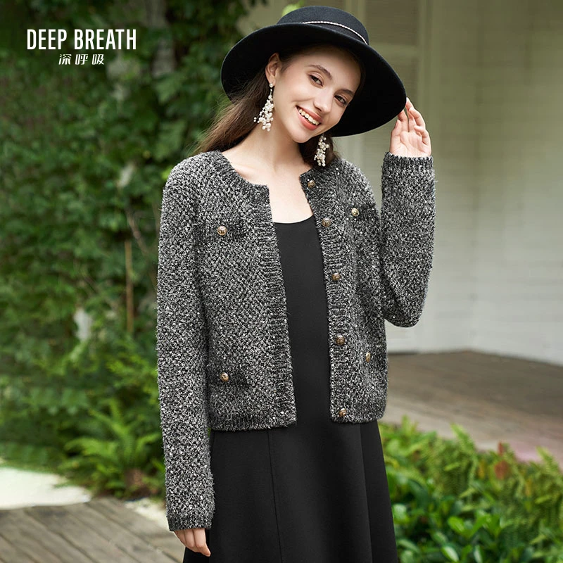 DEEP BREATH深呼吸新款葱纱金属扣气质小香风开衫外套女A400677