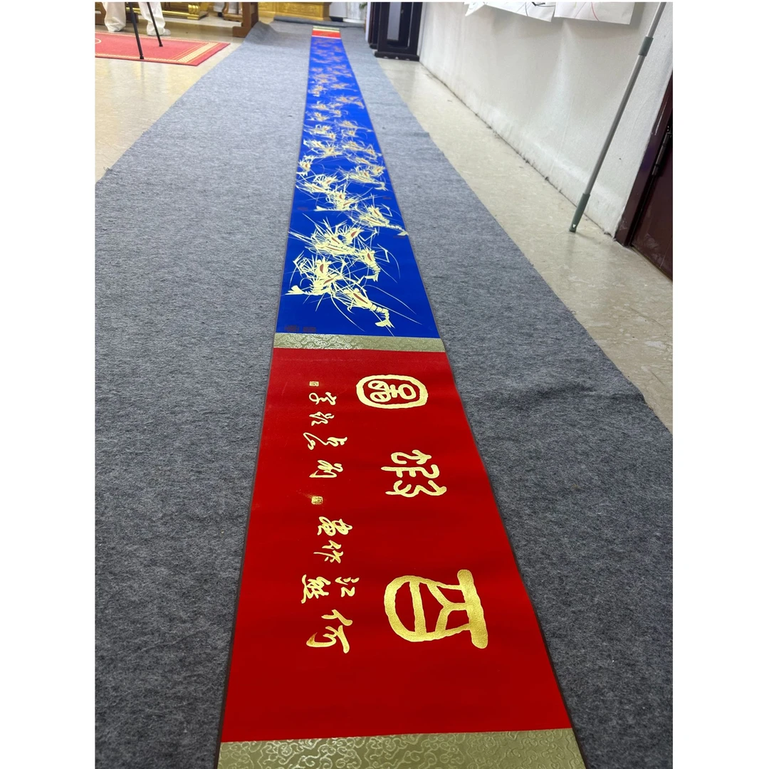 《百虾图》何江熊大作蓝宣金十米长卷精品国画