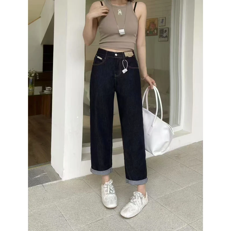 薇莎6751【现货】小个子半松紧腰微弹直筒牛仔裤