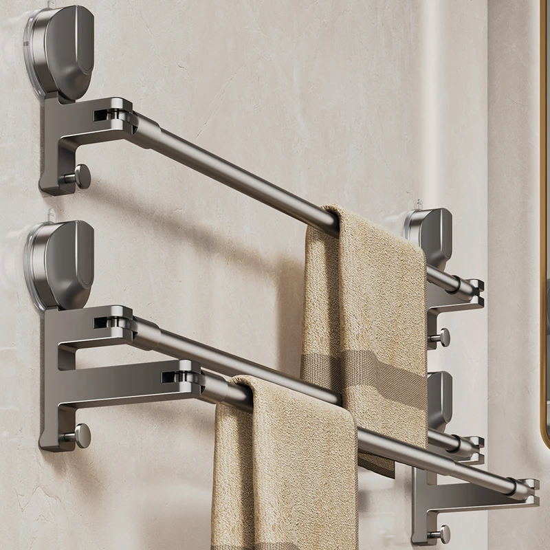 优勤强力吸盘毛巾架卫生间免打孔浴室浴巾置物架洗手间伸缩毛巾杆