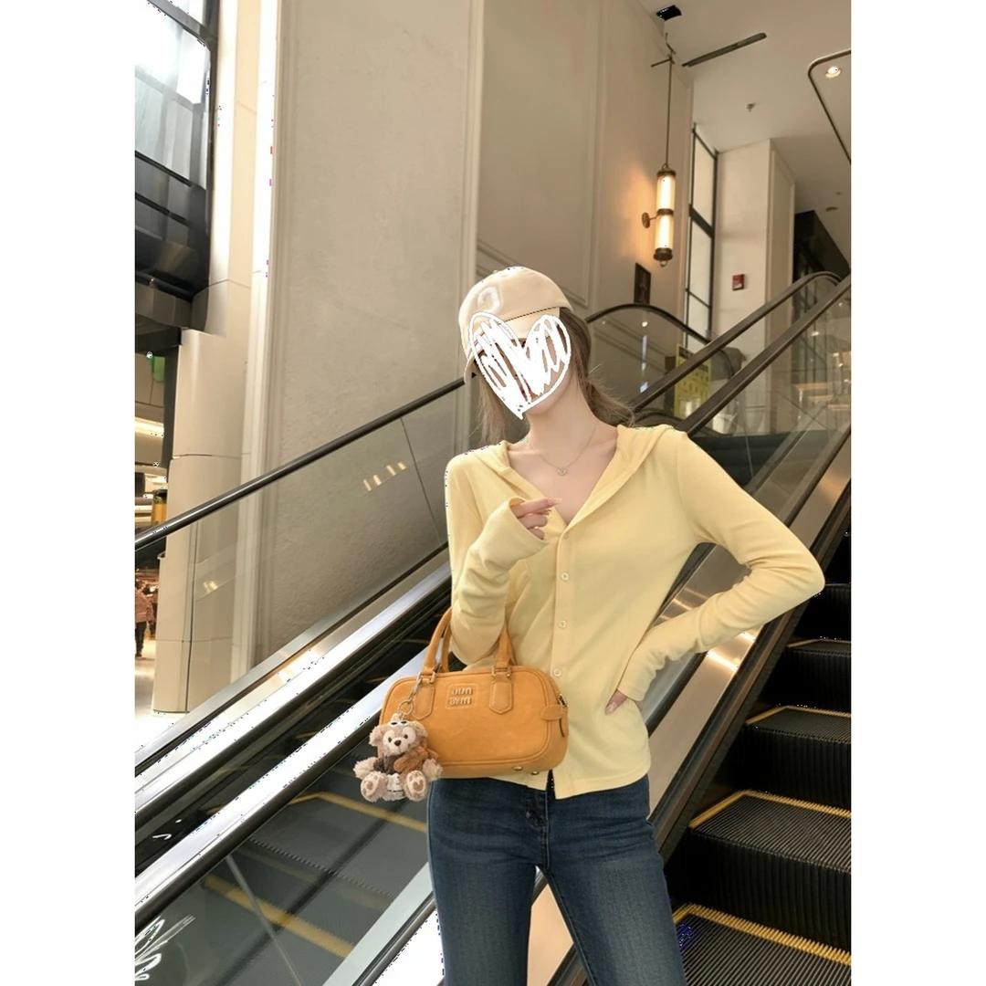 【素颜韩妹】2025秋季新款天丝连帽针织衫女外搭开衫慵懒外套上衣