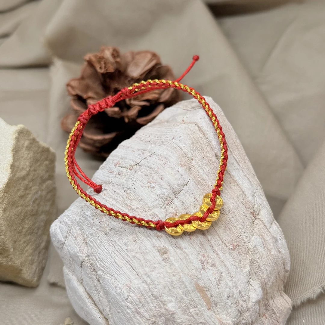 F足金999【五帝币编织手绳】黄金古法精致工艺复古宫廷（工费0/克）