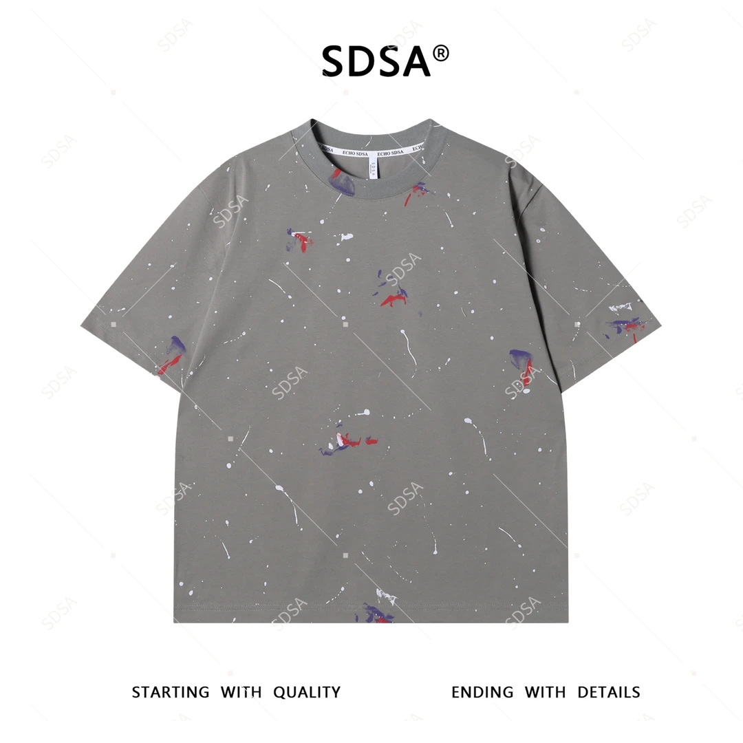 SDSA男士短袖t恤2025新款轻痞帅男装彩绘泼墨设计圆领上衣复古潮