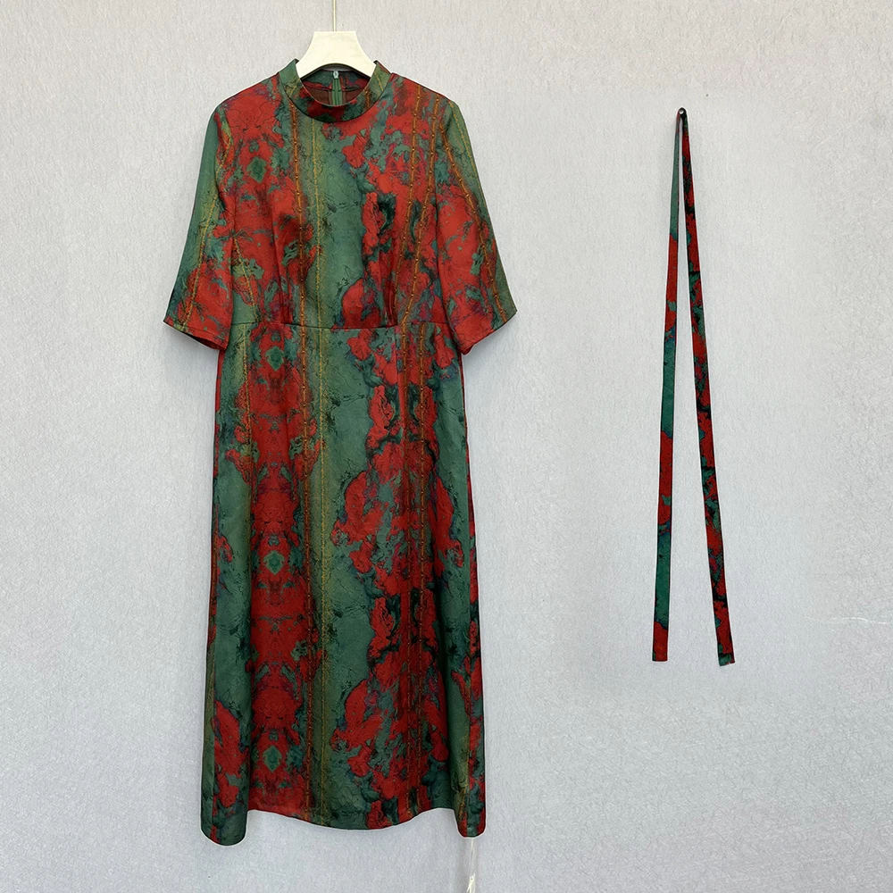 古韵蚕物【99220】老料香云纱100桑蚕丝立领老钱风花萝连衣裙女