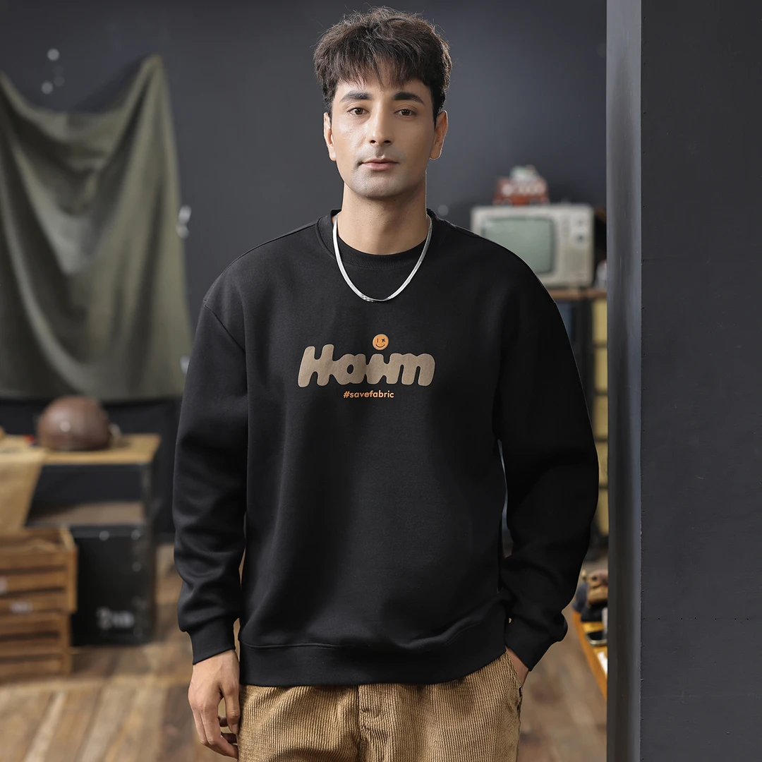 MR.MUDI/穆迪先生美式圆领卫衣男秋季新款加绒保暖男士休闲打底衫