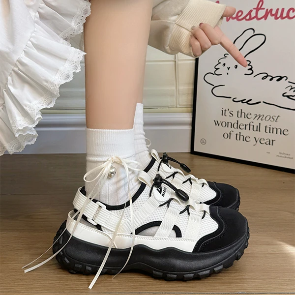 回力黑白凉鞋女款2025新款夏季镂空透气鞋子女百搭厚底外穿运动鞋