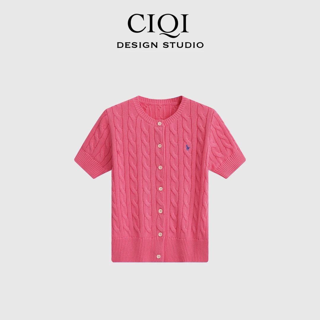 CIQI STUDIO 【周末麻花】夏季经典欧若风绞花短袖针织衫DY25823