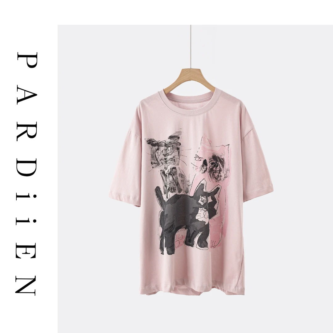 【北总严选】帕迪恩宽松小猫印花圆领短袖T恤25PD-192684