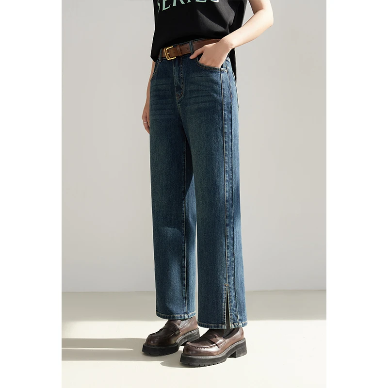独束微胖M大码女装显瘦遮胯牛仔裤春新款高腰宽松牛仔裤24DS81073