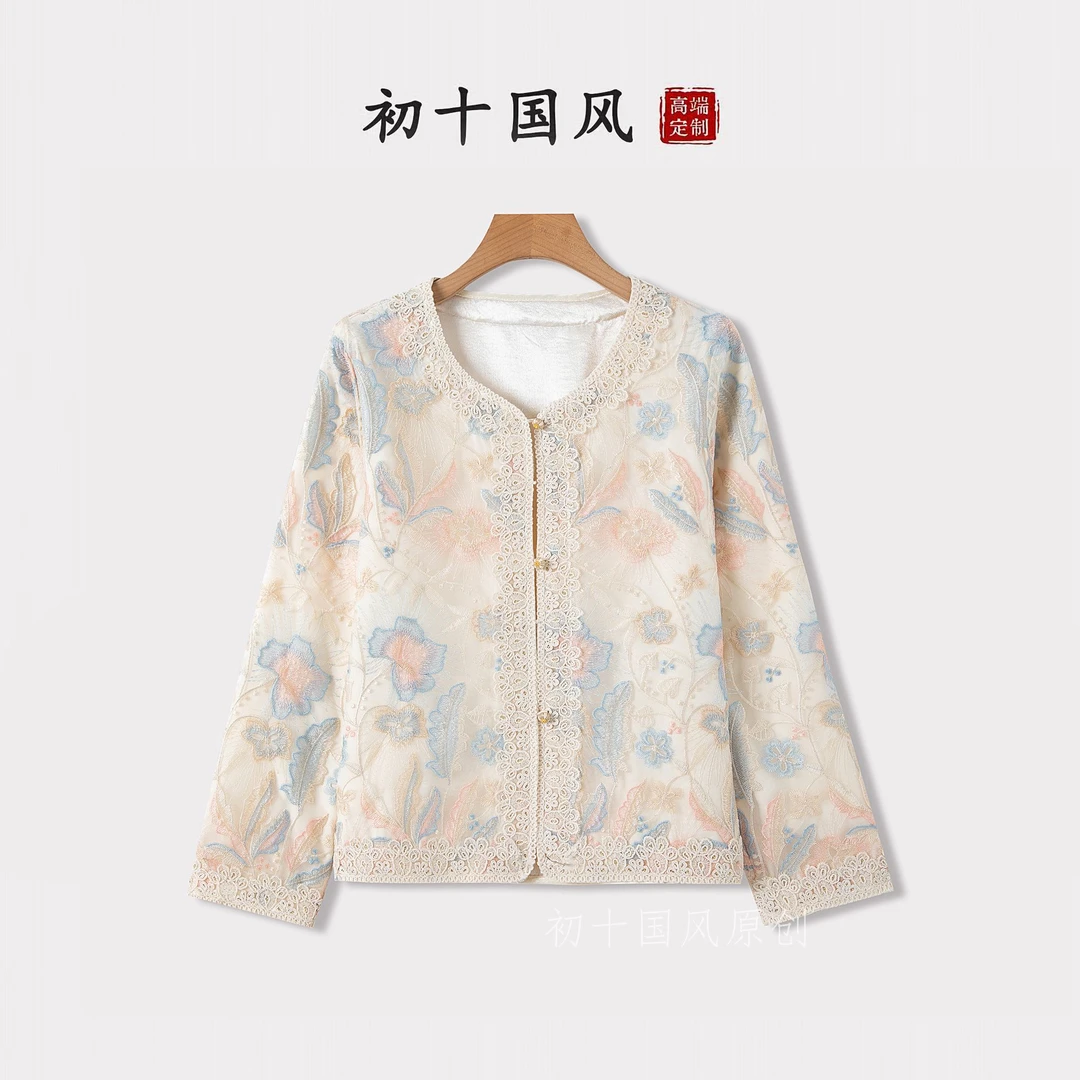 春夏2025新款国风外套女装新中式圆领提花夏季薄款气质上衣F038