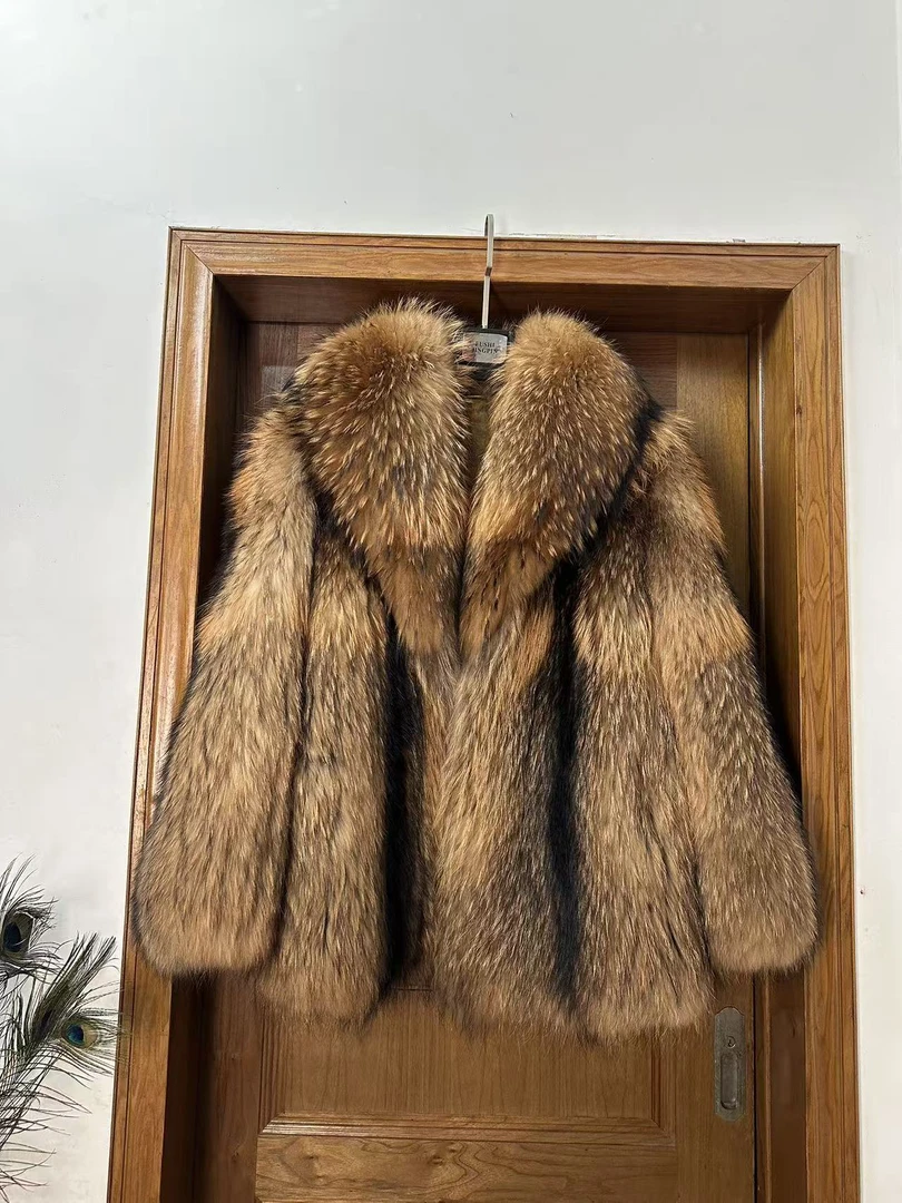 原生态金岛貉翻领皮草大衣男士冬季金岛貉子皮毛一体