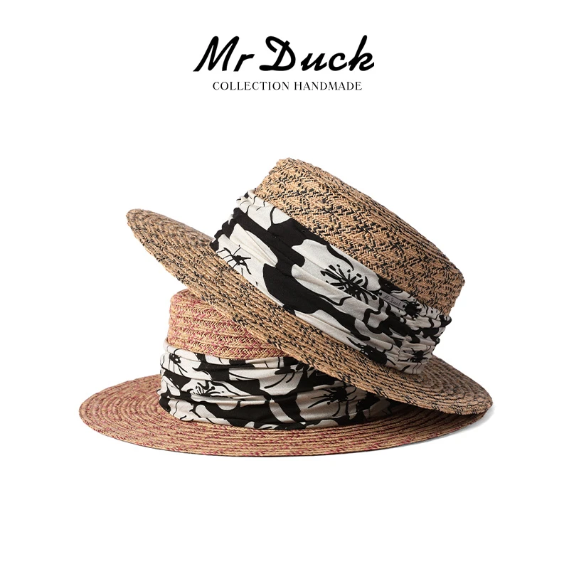 Mr DUCK【神仙姐姐严选】秀款轻奢拉菲草丝 南法度假风手工平顶草帽