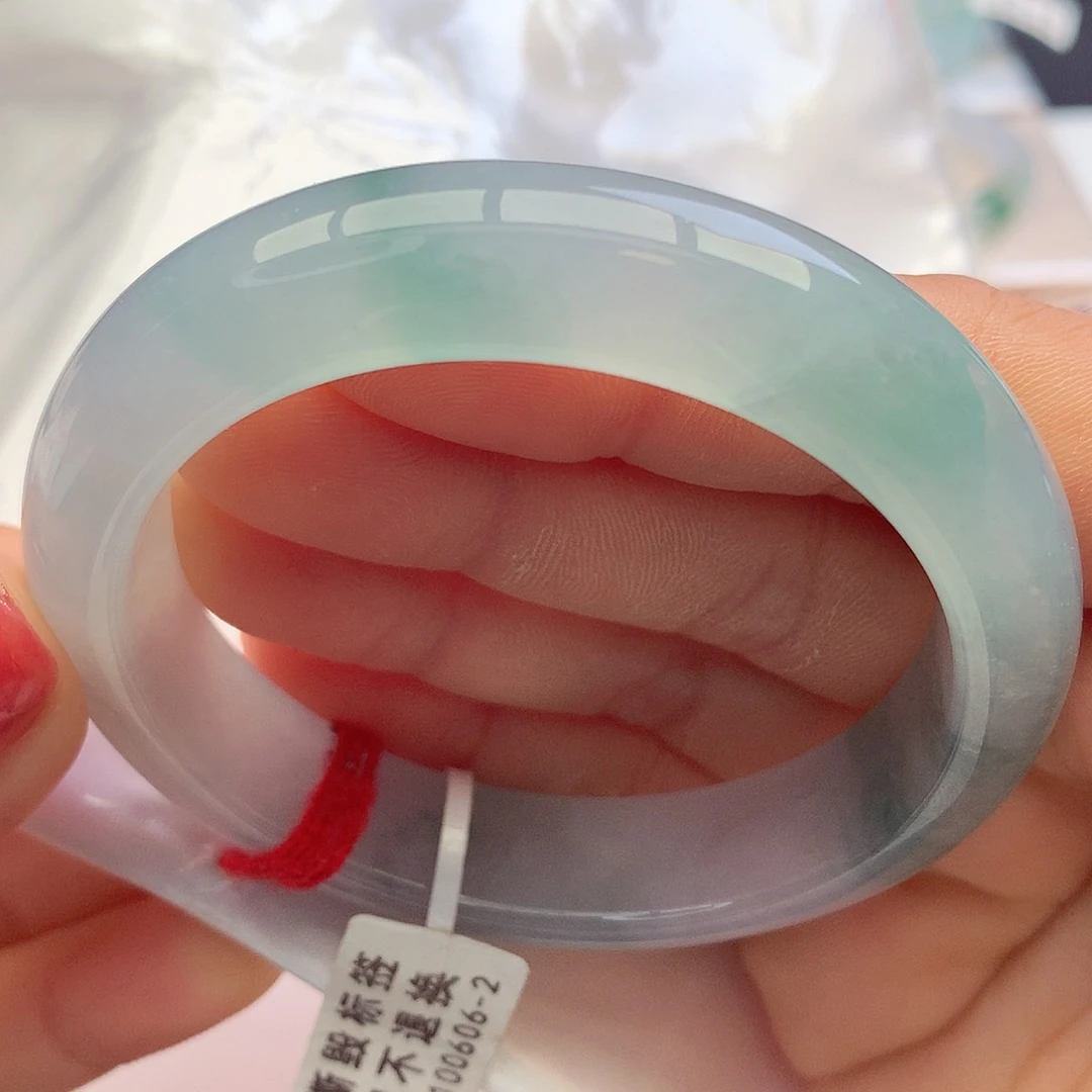 未镶嵌手镯翡翠5455圈口冰川蓝飘花4号