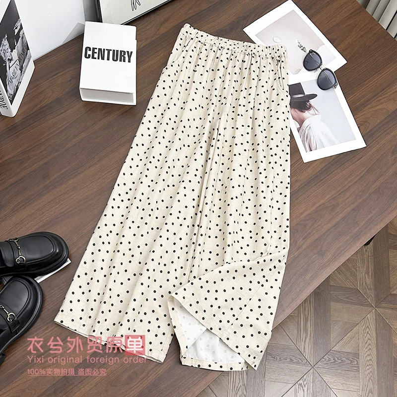 （洋气波点棉麻阔腿裤）5019春款文艺百搭显瘦舒适垂感休闲裤D