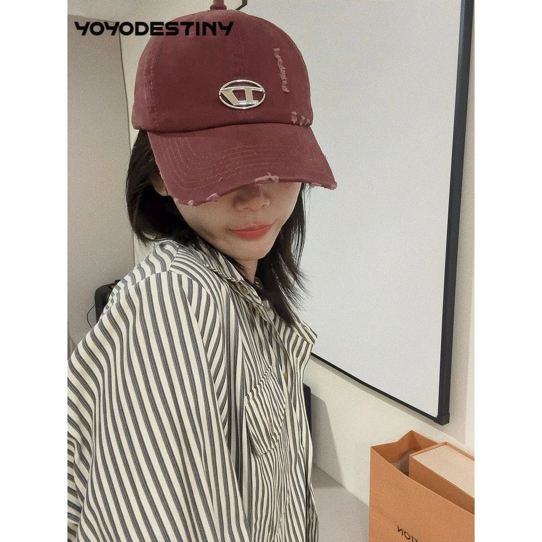 YOYO DESTINY磨边做旧铁标D字母加深加大棒球帽显脸小时髦鸭舌帽
