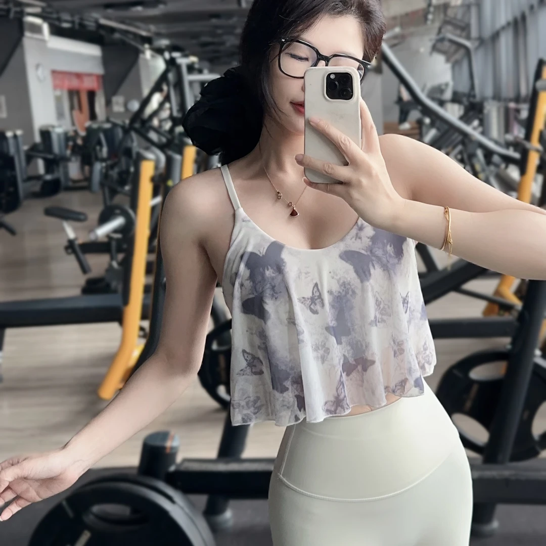 云感透气网纱瑜伽文胸女固定杯健身上衣防震外穿背心跑步运动199