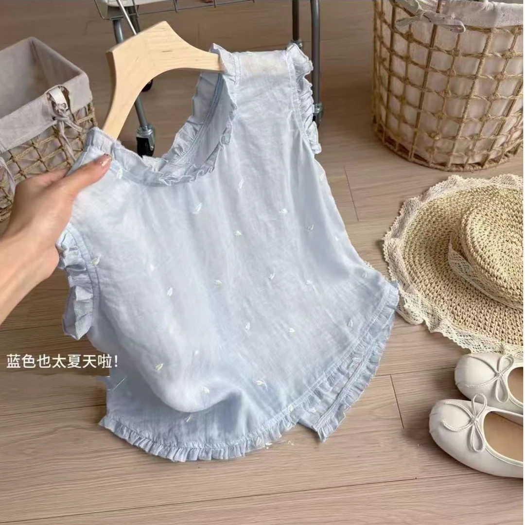 22231夏季新款时尚木耳边显瘦单排扣背心