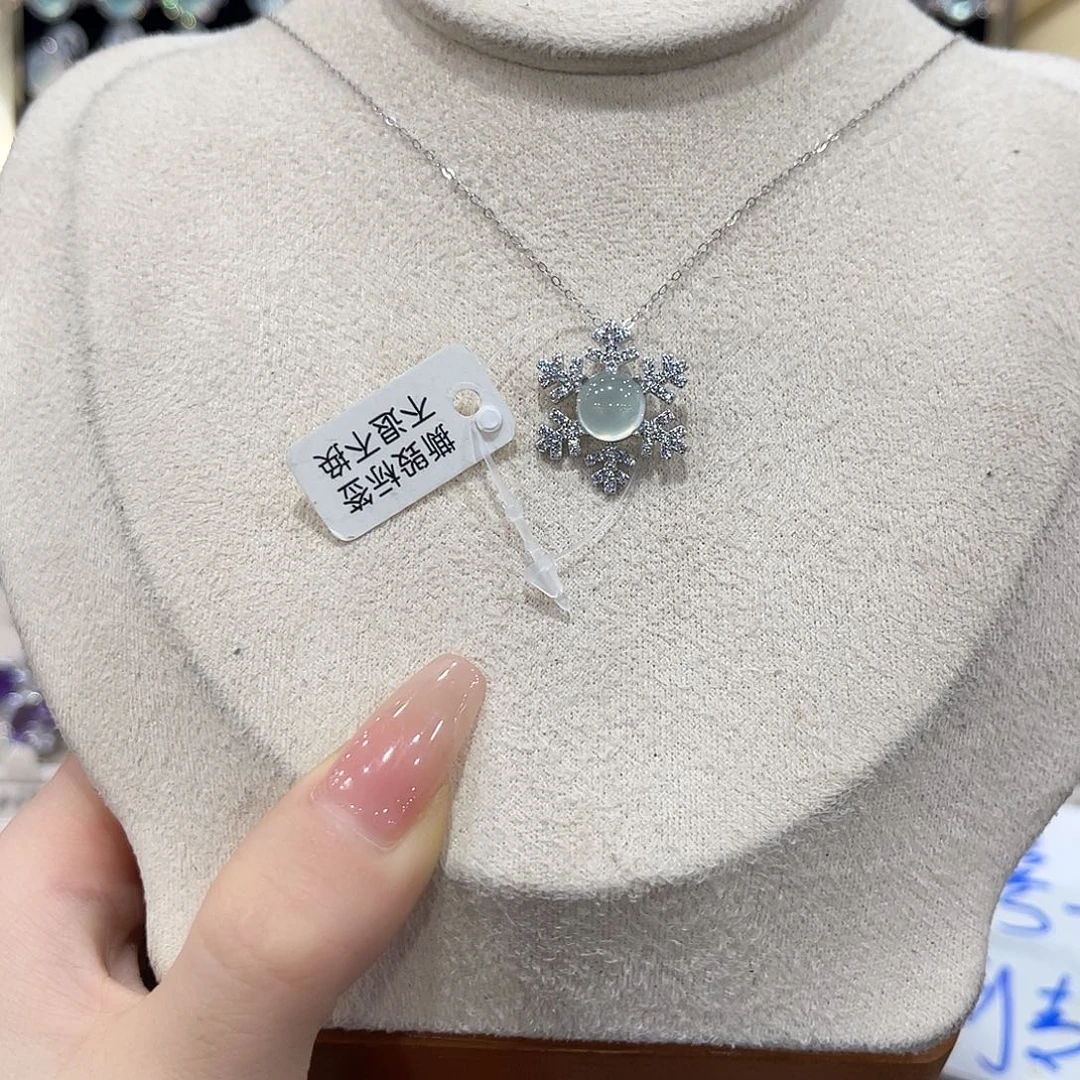 蛇纹石玉银S925镶嵌颈饰