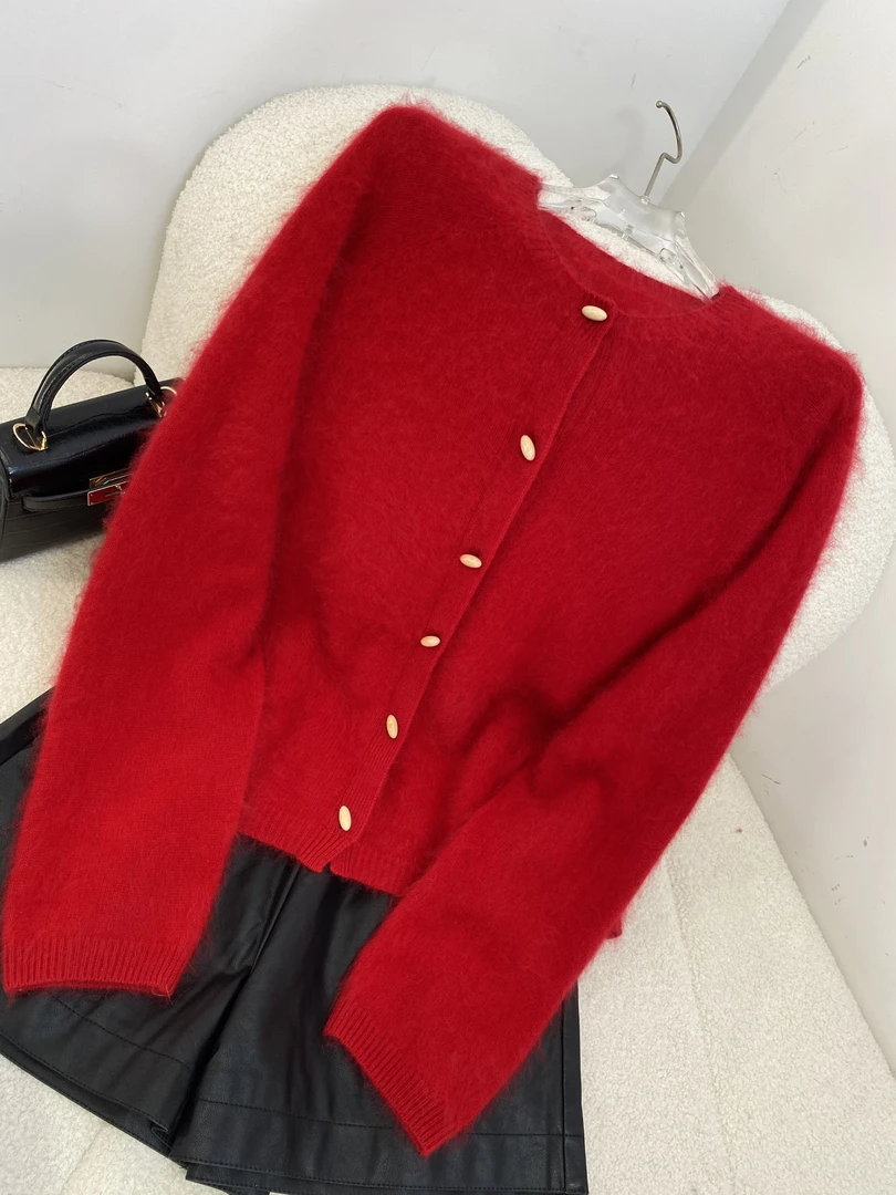 【苗苗.YX5013】冬季新款休闲百搭净版山羊绒拉绒开衫