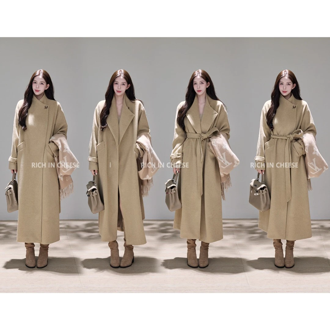 RICHINCHEESE 慵懒冬日 时尚气质百搭设计师长款毛呢大衣