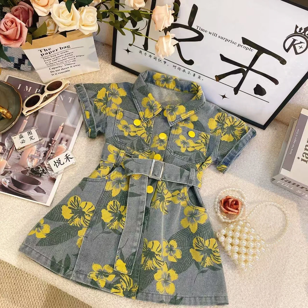 T1【悦禾】新款夏季女童蓝色连衣裙牛仔时尚女宝洋气韩版连衣裙8908