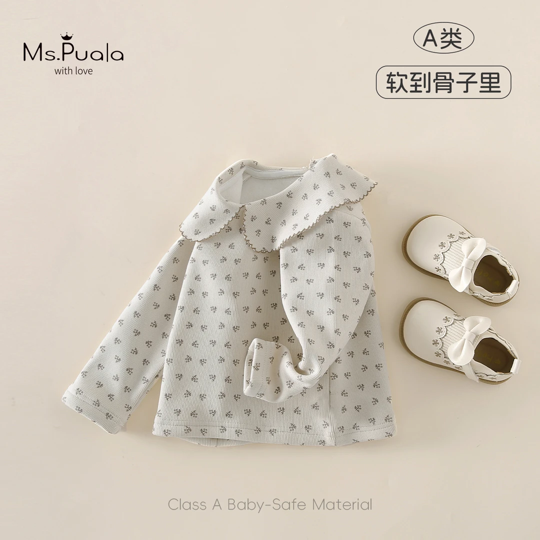 【MsPuala栗子团】童装婴幼童长袖T恤女宝宝冬加绒棉质翻领打底衫
