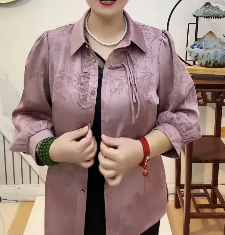 春夏季妈妈装翻领开衫时尚减龄中老年上衣