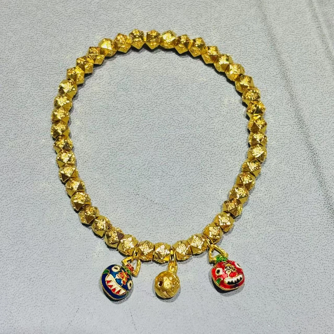 【水贝至诚珠宝】足金999大吞金兽一家卡5-6黄金福字蹦迪珠珠满串