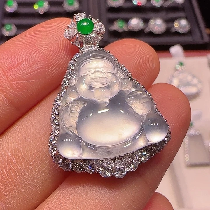 翡翠吊坠(不含链)18K金镶嵌吊坠