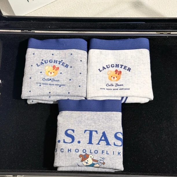 【80-130】女生舒适抑菌纯棉平角英伦小熊内裤