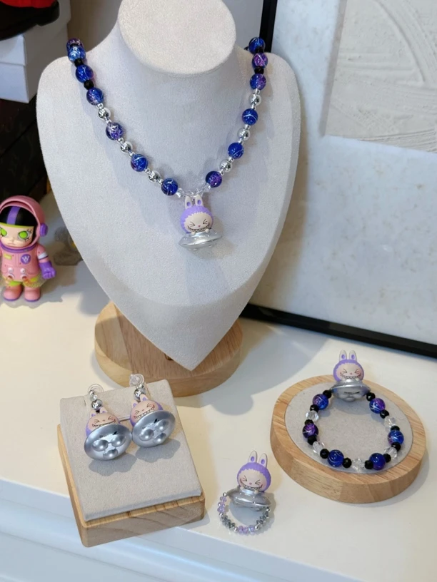 铜合金树脂耳饰 3334(正娃)紫色飞碟布布项链手链戒指手机链耳钉