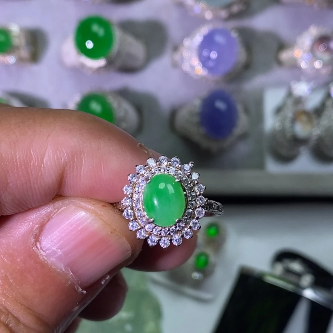 翡翠银S925镶嵌戒指戒指