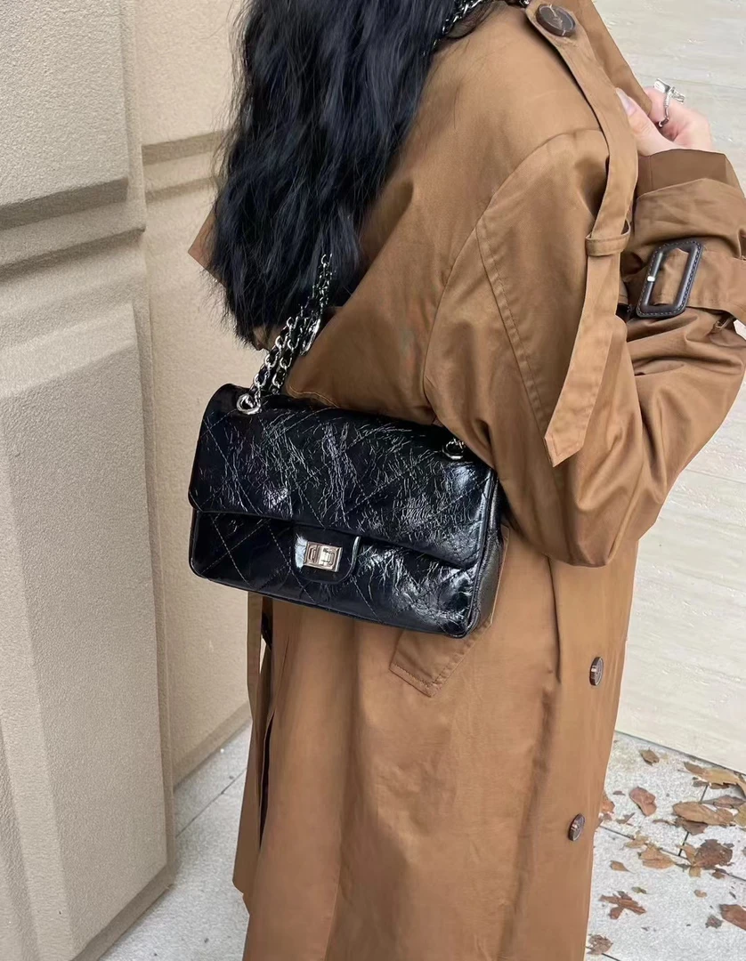 【安然优选】简约时尚百搭全皮链条单肩斜挎腋下包