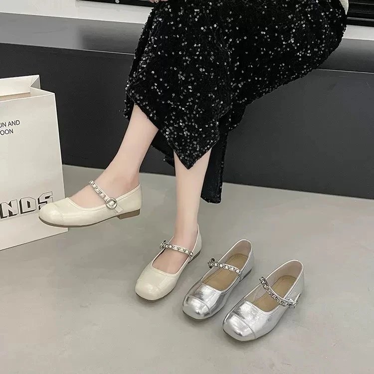 8860 新款法式浅口平底方头百搭玛丽珍单鞋