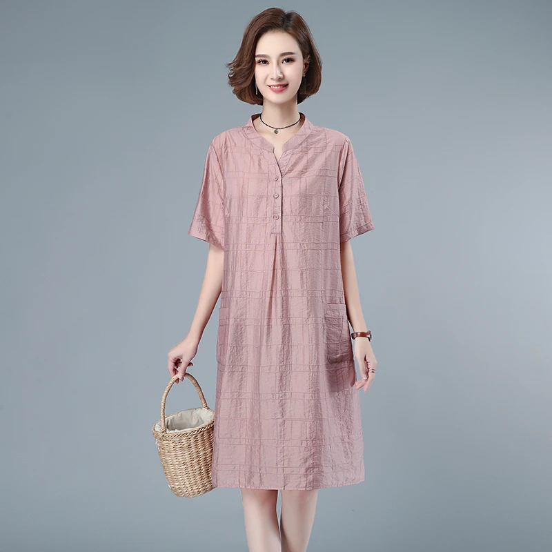 天丝连衣裙女2025夏新款时尚宽松大码中年妈妈薄款直筒中长款裙子