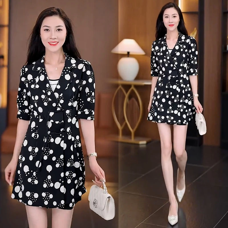 2025年夏季新款中式休闲套装女小个子复古国风雪纺连衣裙裤两件套