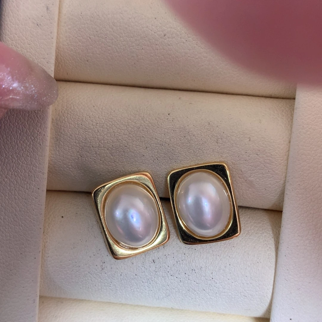 耳饰银S925镶嵌拼合珍珠（马贝珠）