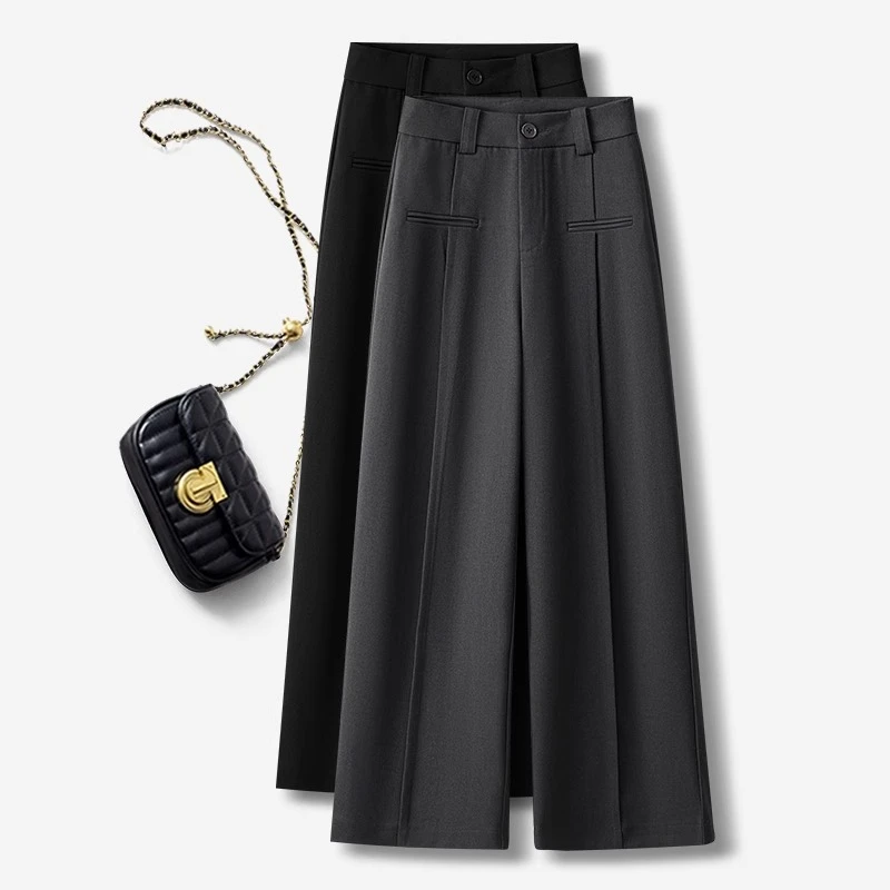 高级感灰色西装阔腿裤女夏季新款2025宽松垂坠感慵懒松弛感直筒裤