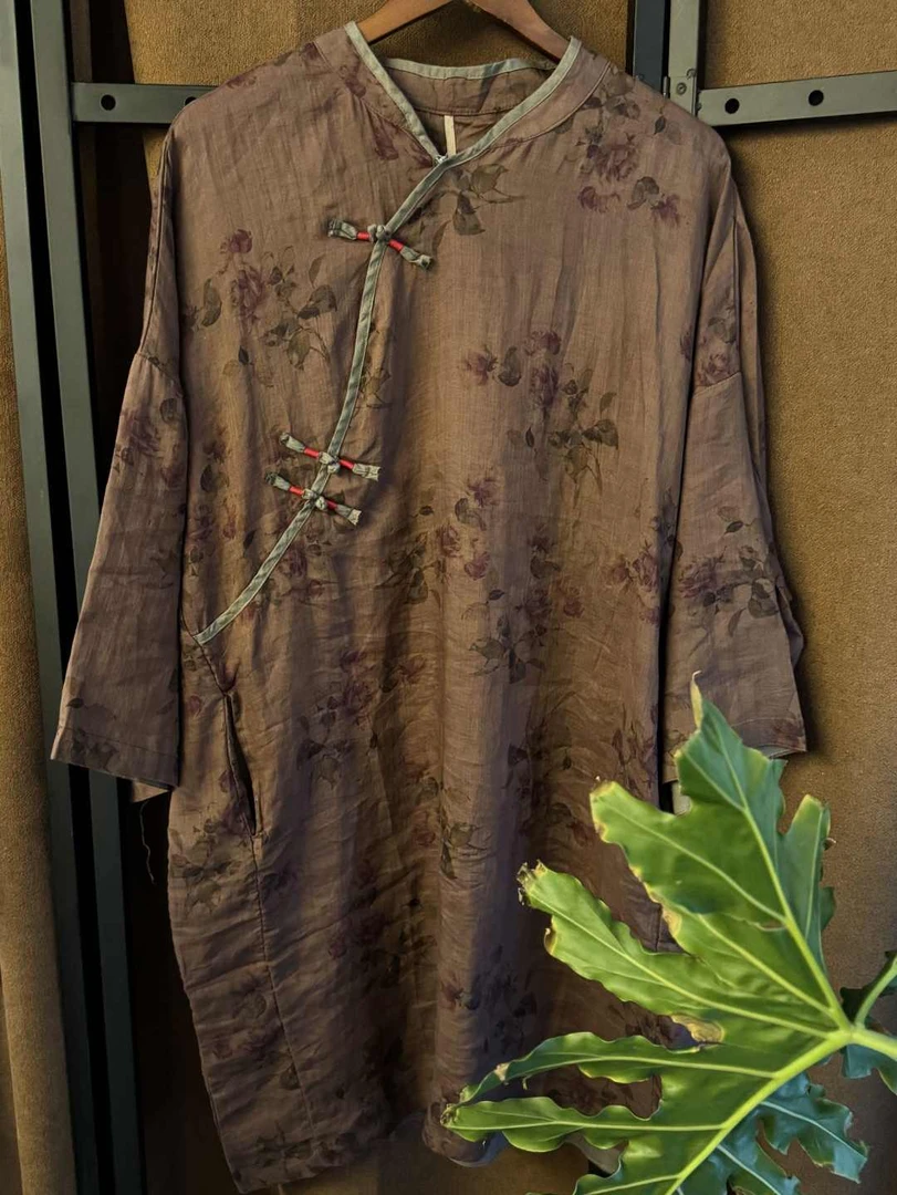 【木川织·本布苎麻系列】夏季中式纯苎麻盘扣连衣裙（胸154长100）