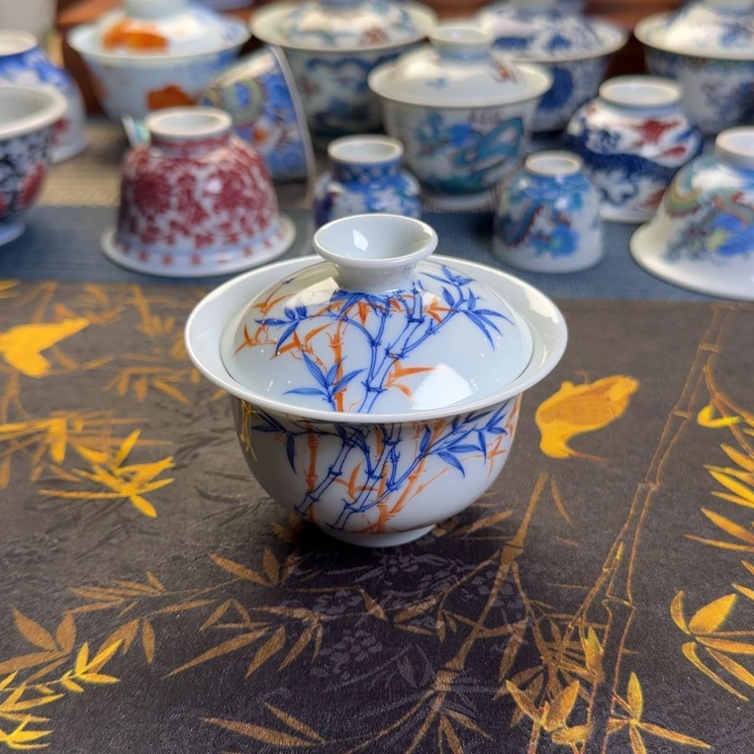 瓷片竹子盖碗杯杯杯热水