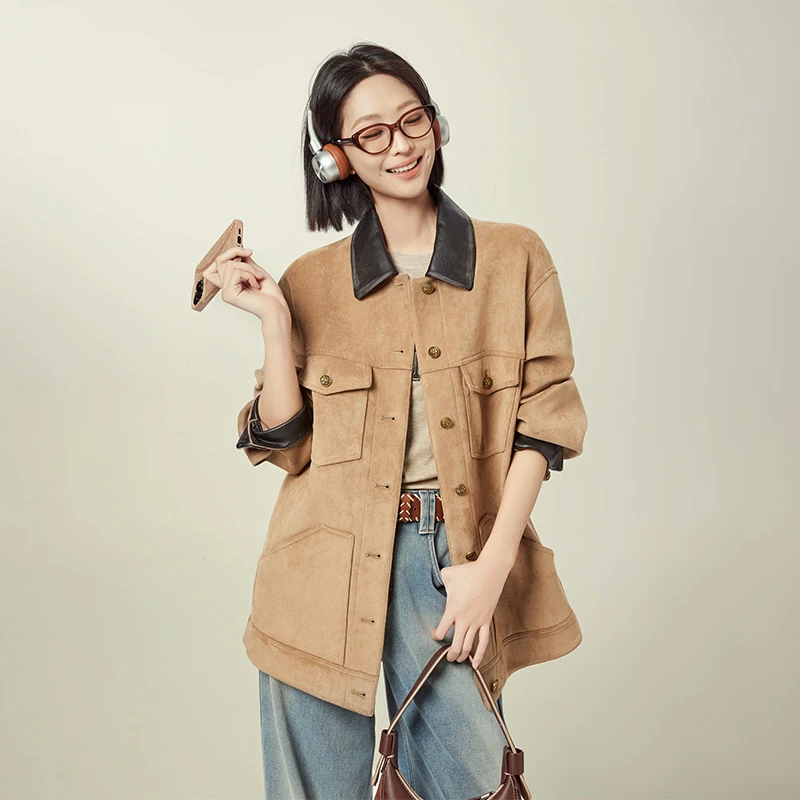 美洋MEIYANG 焦栗外套 巴恩风~撞色翻领宽松口袋工装夹克