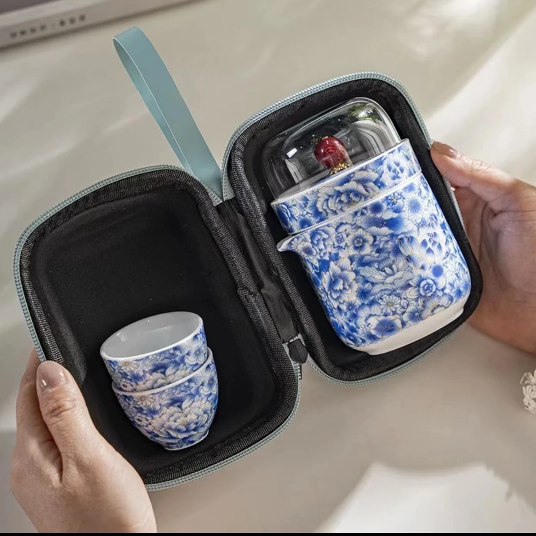 满彩蓝一壶二杯+玻璃盖 A045