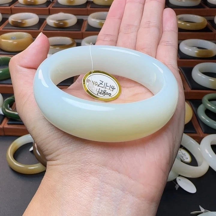 和田玉未镶嵌手镯微糖糯白54.8