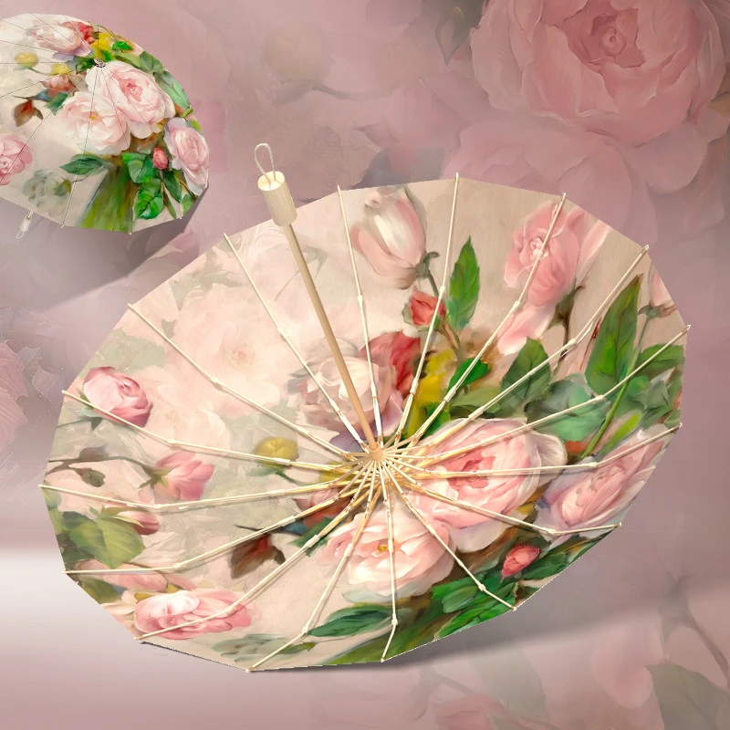 德国油画双层太阳伞女防晒防紫外线晴雨两用16骨加大加固折叠雨伞