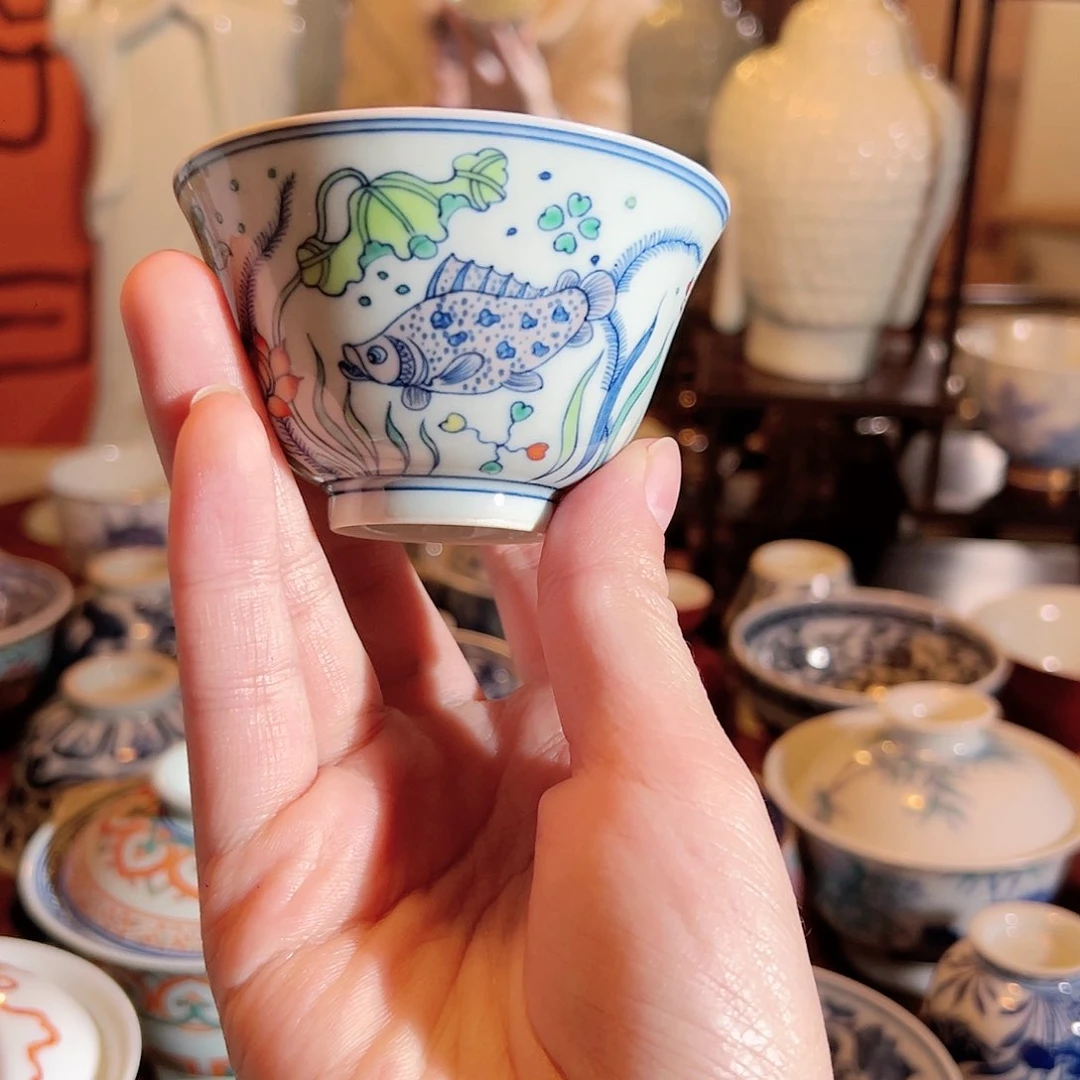 景德镇陶瓷鱼藻主人杯