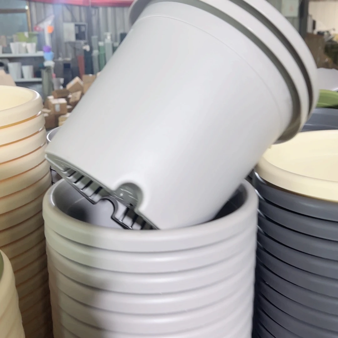 树脂四季盆4#带拖灰白6