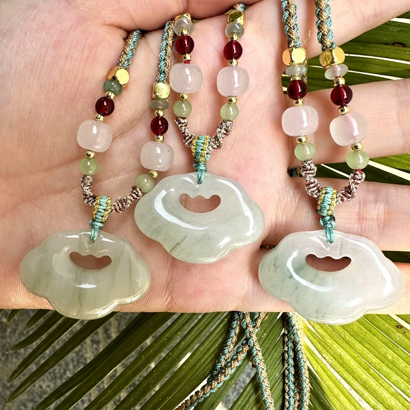 平安祥云如意祥云玉吊坠天山翠金丝如意锁飘翠中国风玉如意 古风