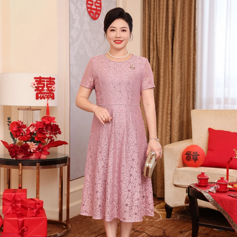喜婆婆婚宴装2025新款妈妈礼服高贵蕾丝旗袍平时可穿洋气喜服裙子